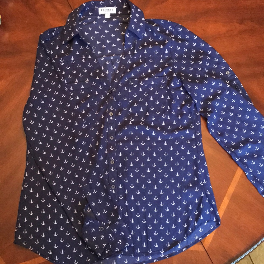 Sm. Express navy anchor long sleeve blouse
